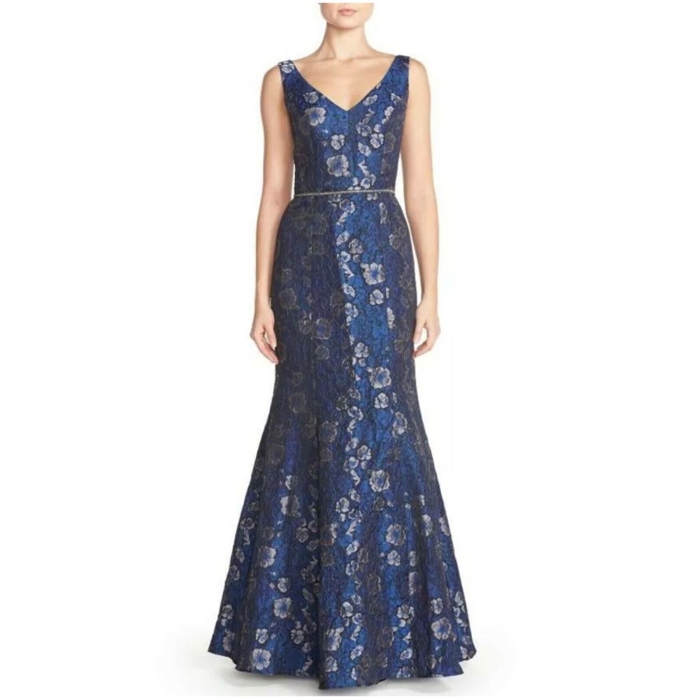 JS Collections Embellished Jacquard Mermaid Gown Midnight Blue size 10